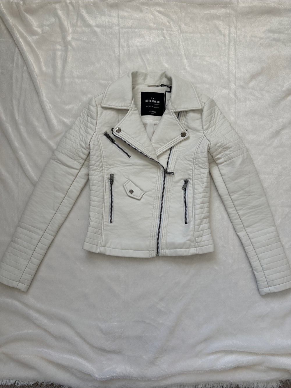 Cotton On "Sydney" Faux Leather PU Biker Moto Jacket White - Size US 2 NWT - Picture 4 of 11